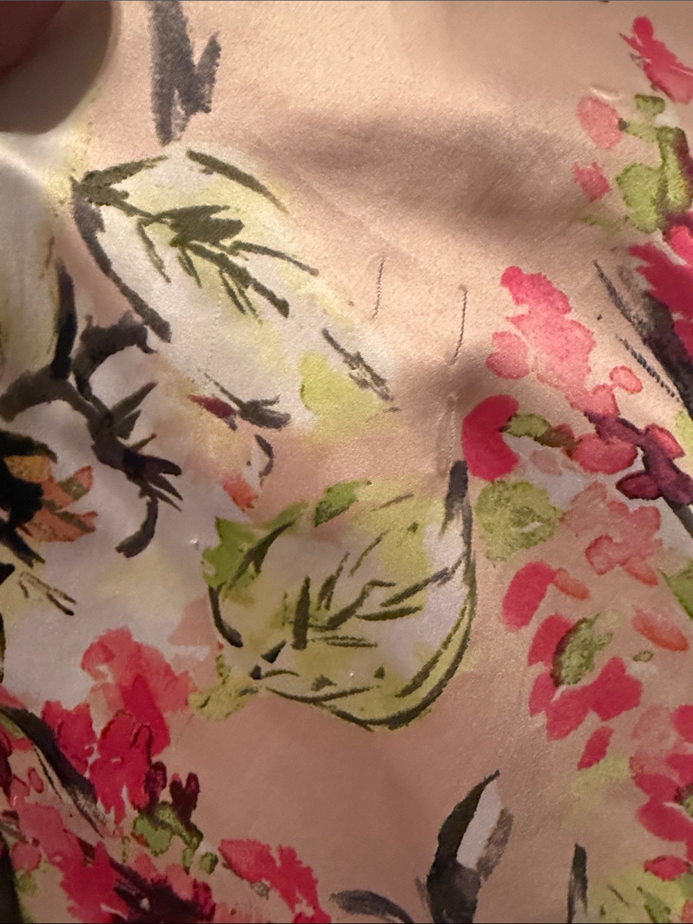 Cacique Floral Satin Kimono Robe with Hot Pink Trim - Picture 6 of 7